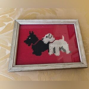Framed Dog Needlepoint Art - Black and White